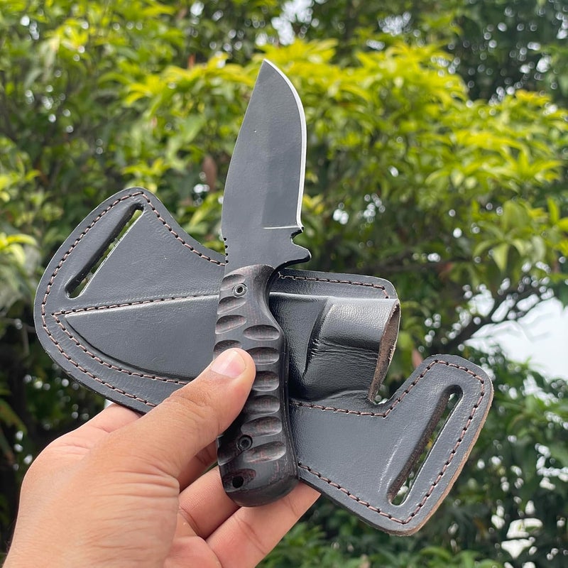 sami blades سكين صيد ثابتة بشفرة كاملة، شفرة من الفولاذ المقاوم للصدأ بطول 4 بوصات، مقبض ميكارتا أسود مريح، سكين تكتيكي لأساسيات الصيد، سكين جلد للصيد - Image 4